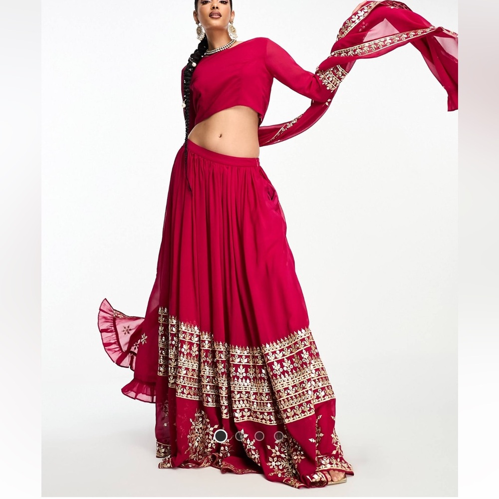 Nesavaali lehenga embroidered full maxi skirt and shirt set in berry